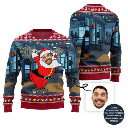 Hilarious Lifting Santa Ugly Sweater - Funny Ugly Christmas Sweater