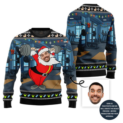 Hilarious Lifting Santa Ugly Sweater - Funny Ugly Christmas Sweater