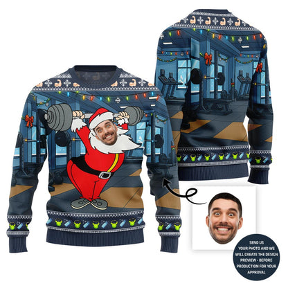 Hilarious Lifting Santa Ugly Sweater - Funny Ugly Christmas Sweater