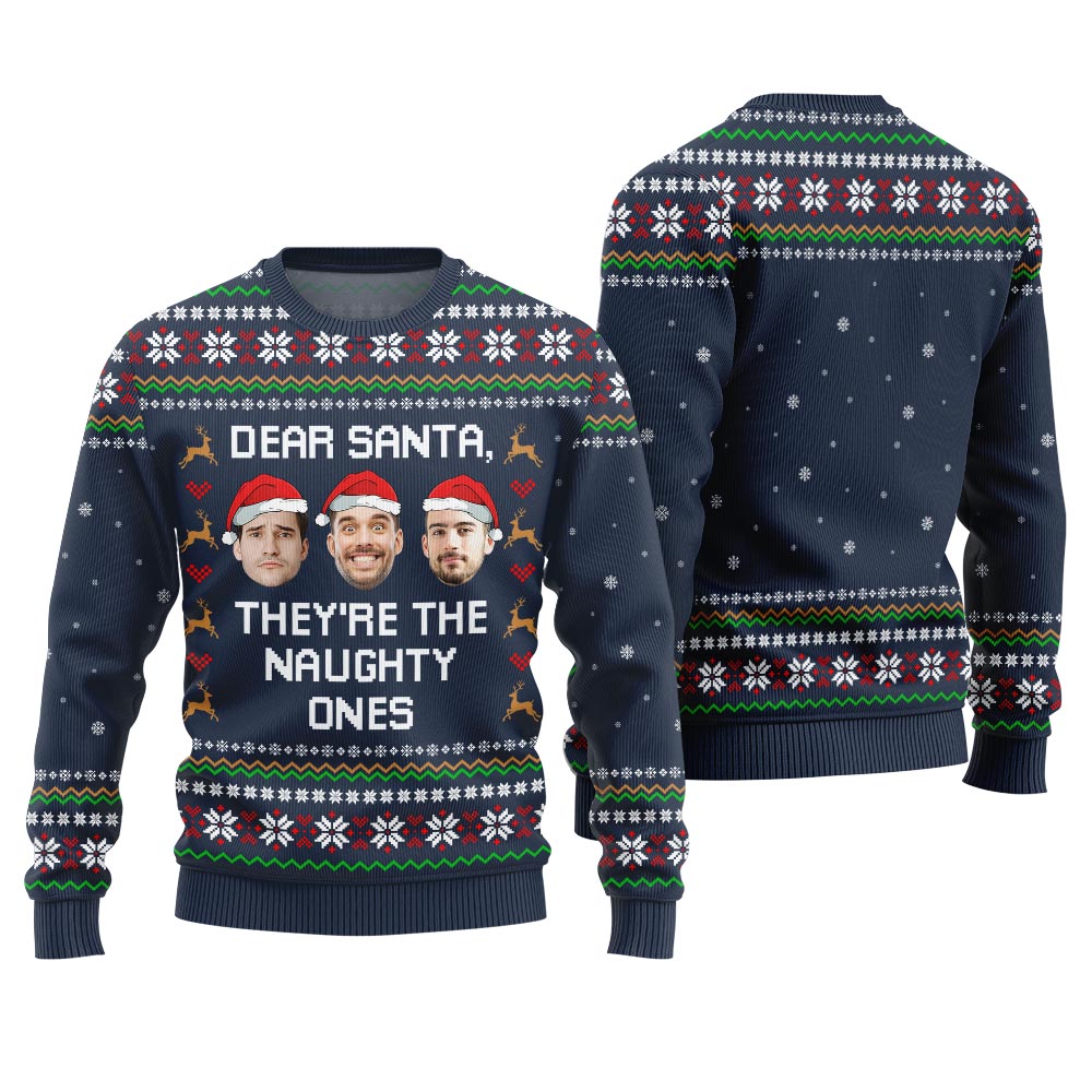 Hilarious Naughty Ones Custom Face Ugly Xmas Sweater