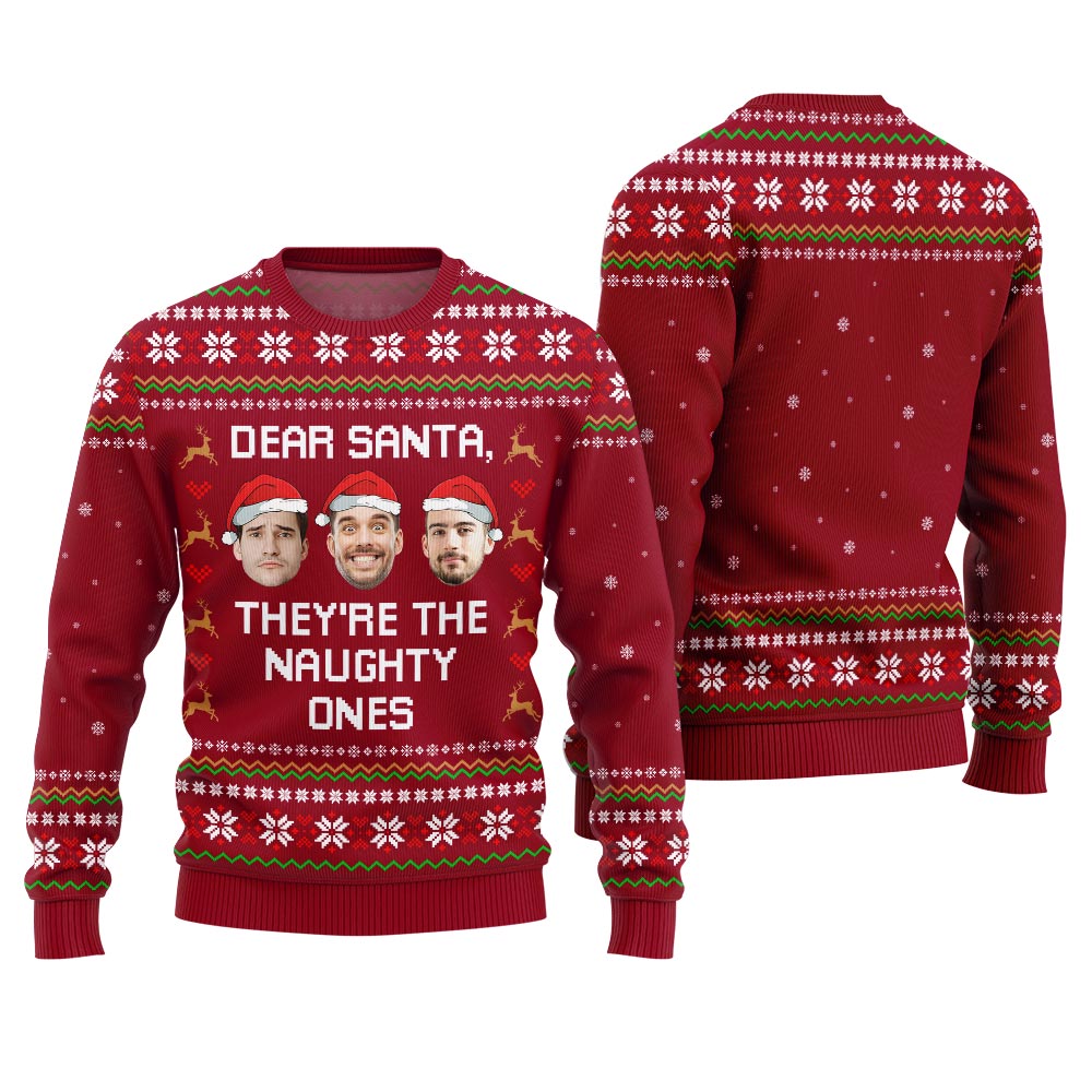 Hilarious Naughty Ones Custom Face Ugly Xmas Sweater