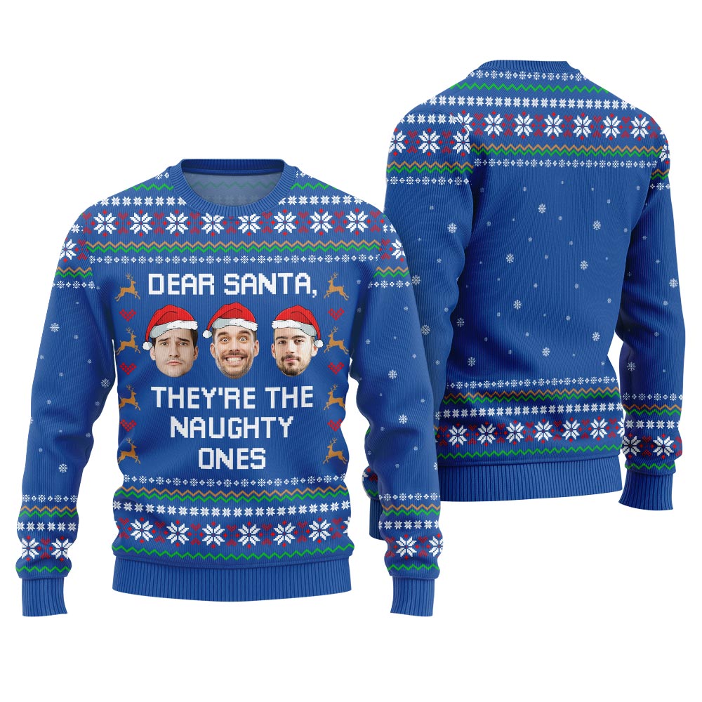 Hilarious Naughty Ones Custom Face Ugly Xmas Sweater