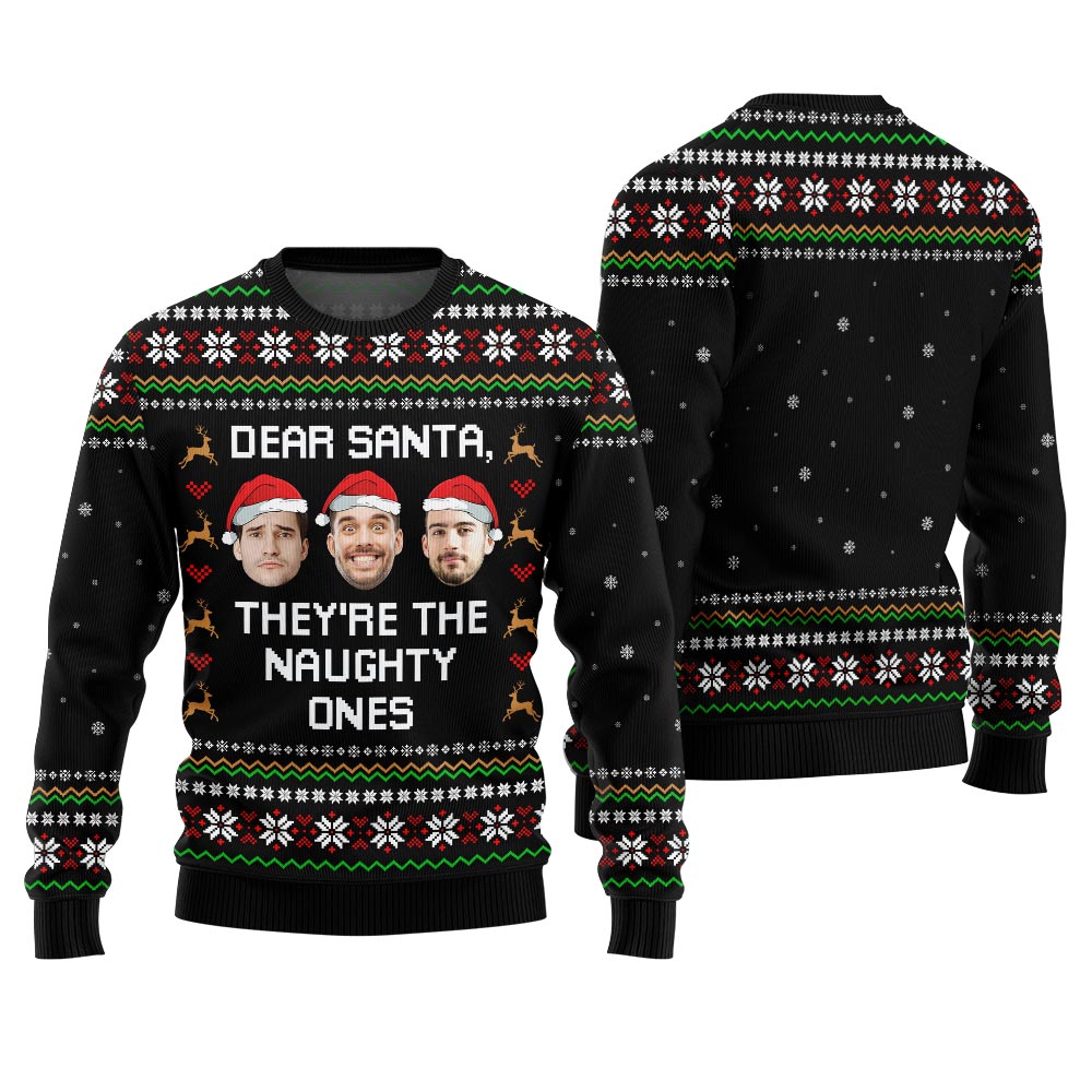 Hilarious Naughty Ones Custom Face Ugly Xmas Sweater