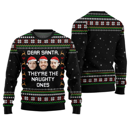 Hilarious Naughty Ones Custom Face Ugly Xmas Sweater
