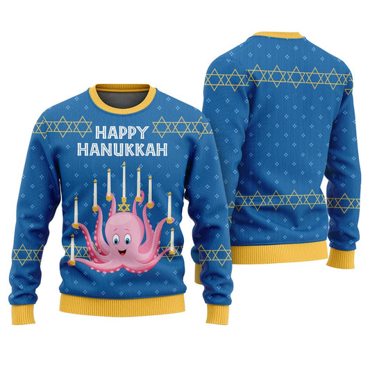 Hilarious Octopus Whoopi Hanukkah Sweater Royal