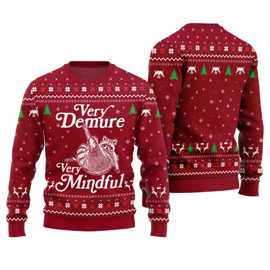 Hilarious Racoon Demure Mindful Funny Sweater Red