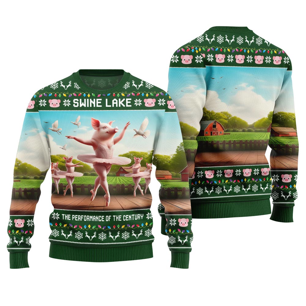 Hilarious Swine Lake Ballet Ugly Christmas Sweater