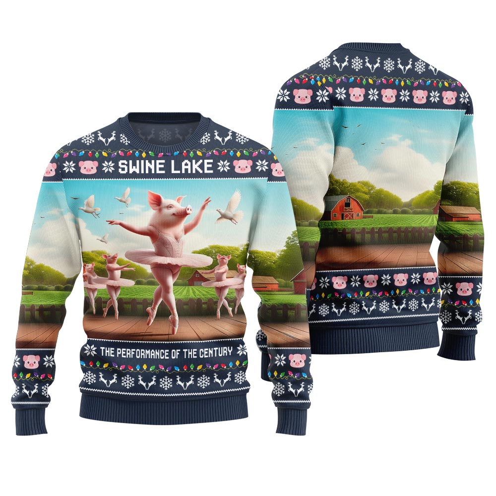 Hilarious Swine Lake Ballet Ugly Christmas Sweater