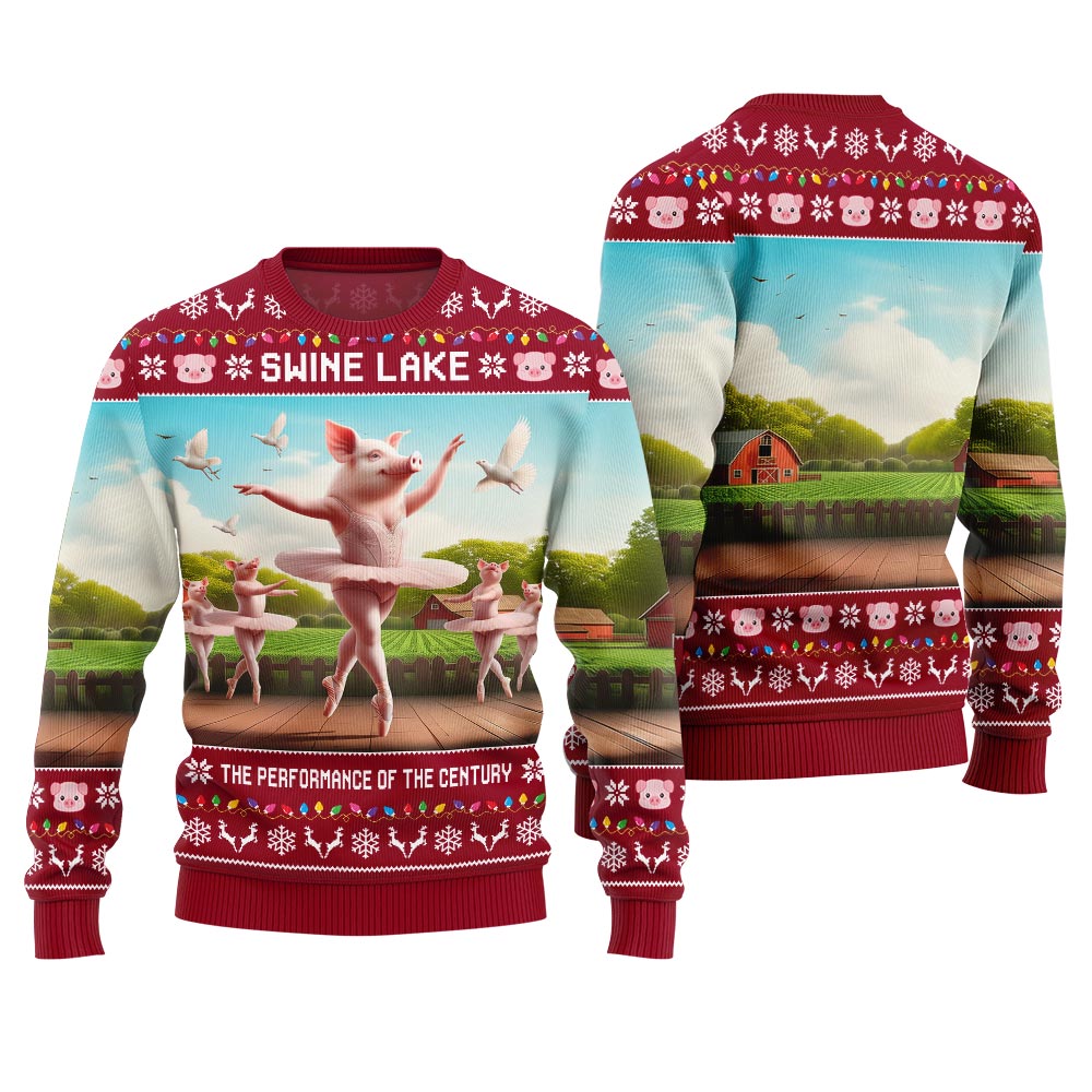 Hilarious Swine Lake Ballet Ugly Christmas Sweater