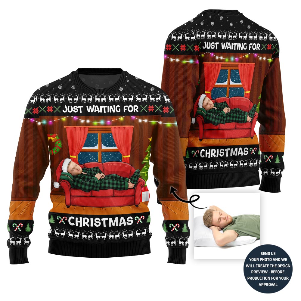 Hilarious Waiting For Christmas Custom Face Ugly Sweater