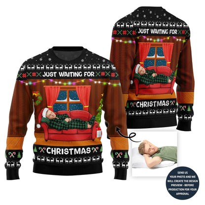 Hilarious Waiting For Christmas Custom Face Ugly Sweater
