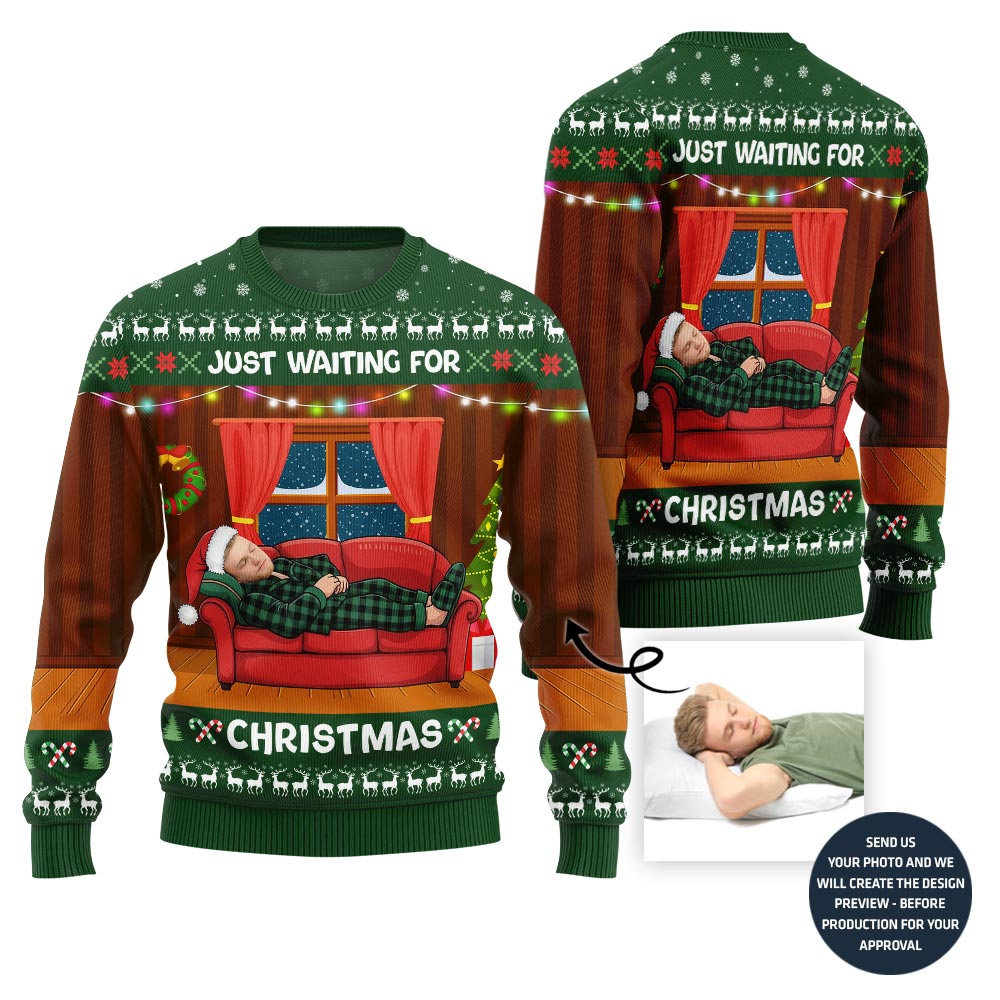Hilarious Waiting For Christmas Custom Face Ugly Sweater