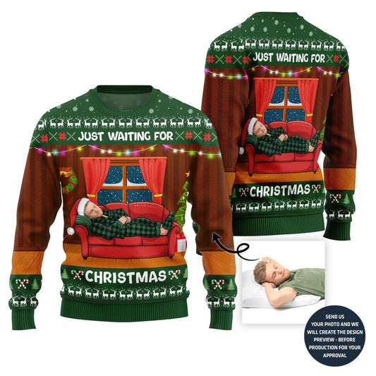 Hilarious Waiting For Christmas Custom Face Ugly Sweater
