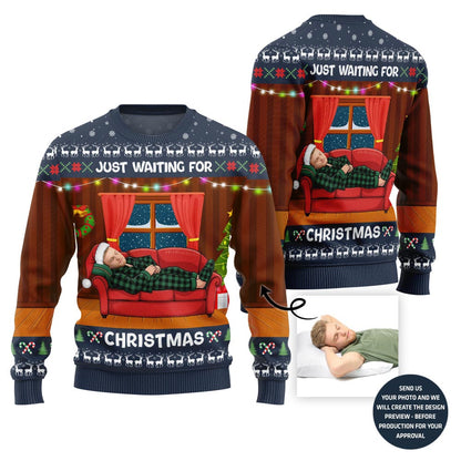 Hilarious Waiting For Christmas Custom Face Ugly Sweater