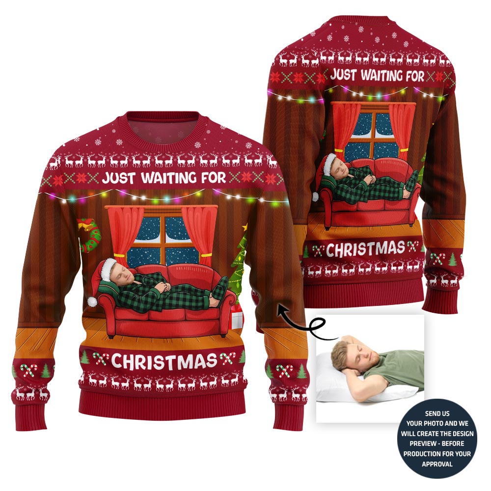 Hilarious Waiting For Christmas Custom Face Ugly Sweater