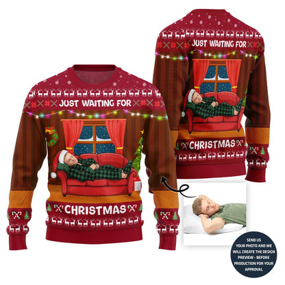 Hilarious Waiting For Christmas Custom Face Ugly Sweater