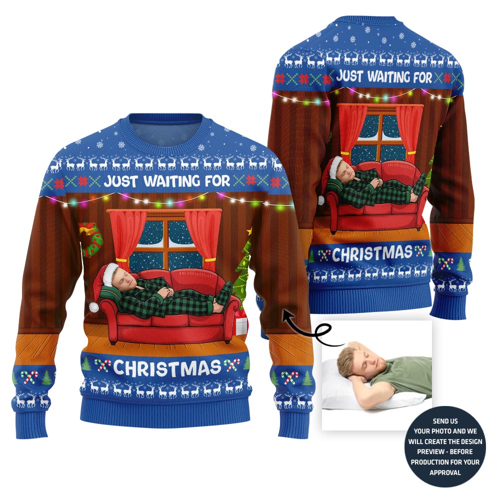 Hilarious Waiting For Christmas Custom Face Ugly Sweater