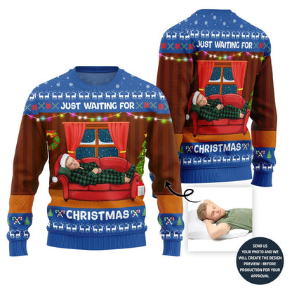 Hilarious Waiting For Christmas Custom Face Ugly Sweater