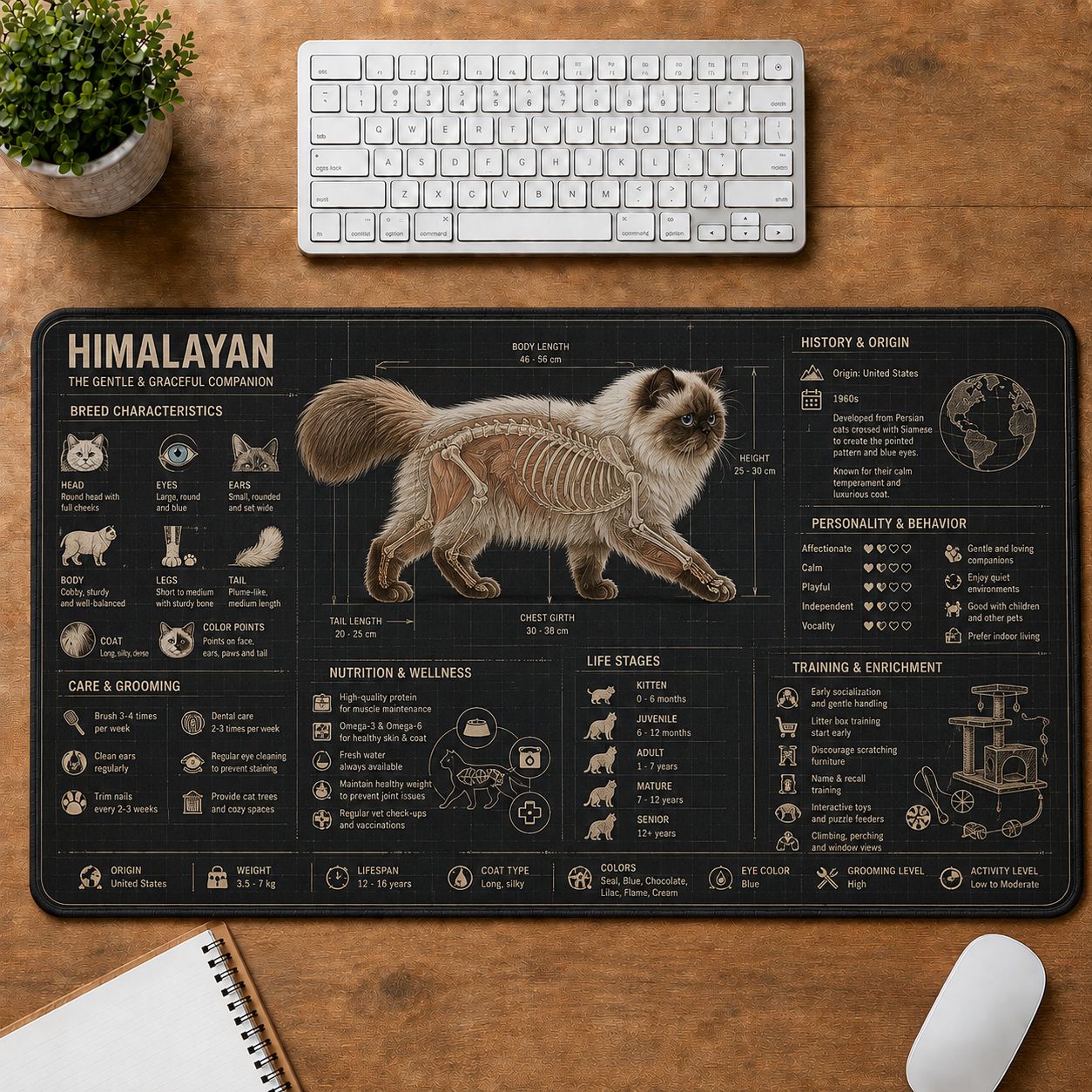 Himalayan Cat Breed Desk Mat Anatomy Guide | 5To9Vibe