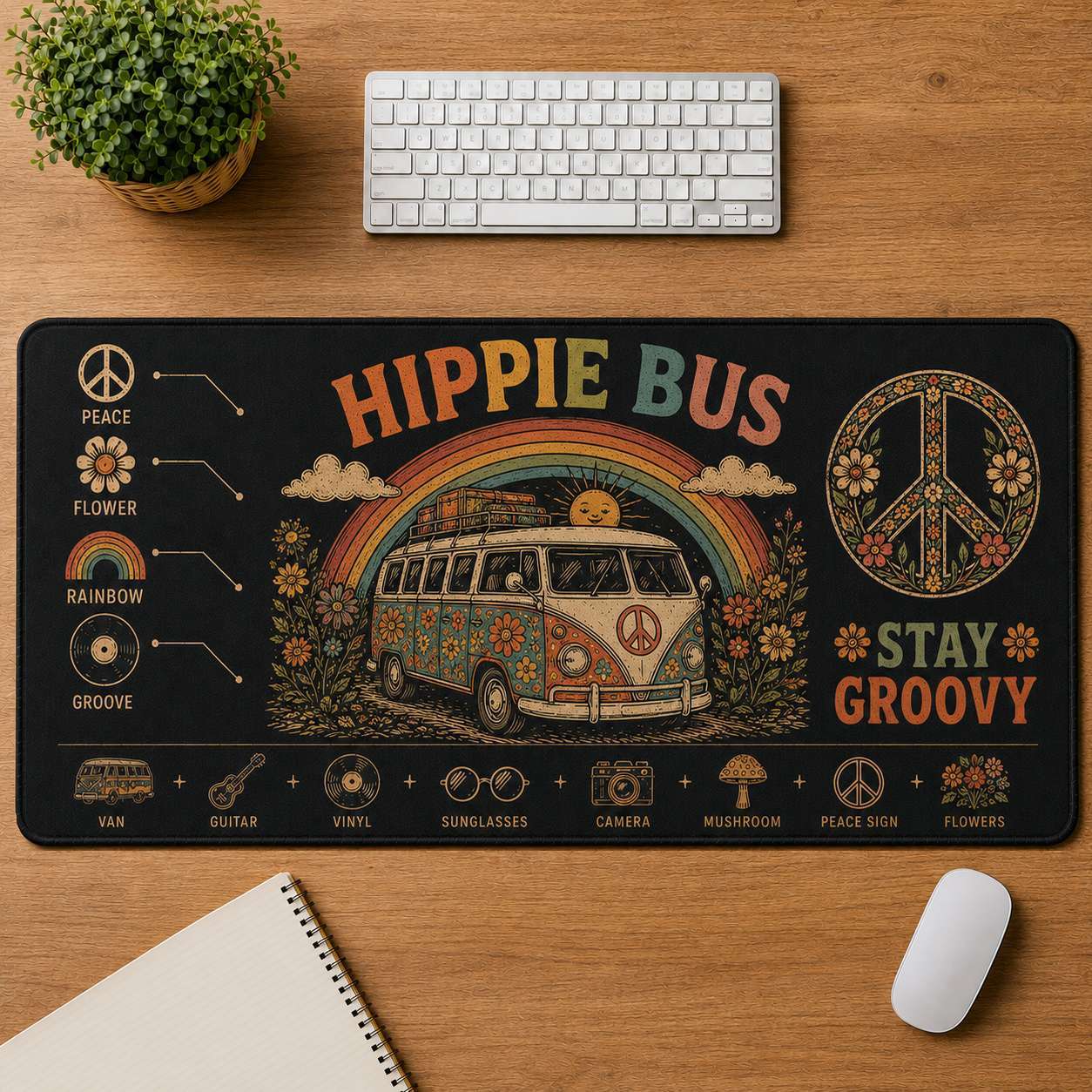 60s Hippie Hippie Desk Mat Mouse Pad | 5To9Vibe - Hippie Bus style