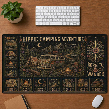 Mountain Camping Hippie Desk Mat Mouse Pad | 5To9Vibe - Hippie Camping / Adventure style