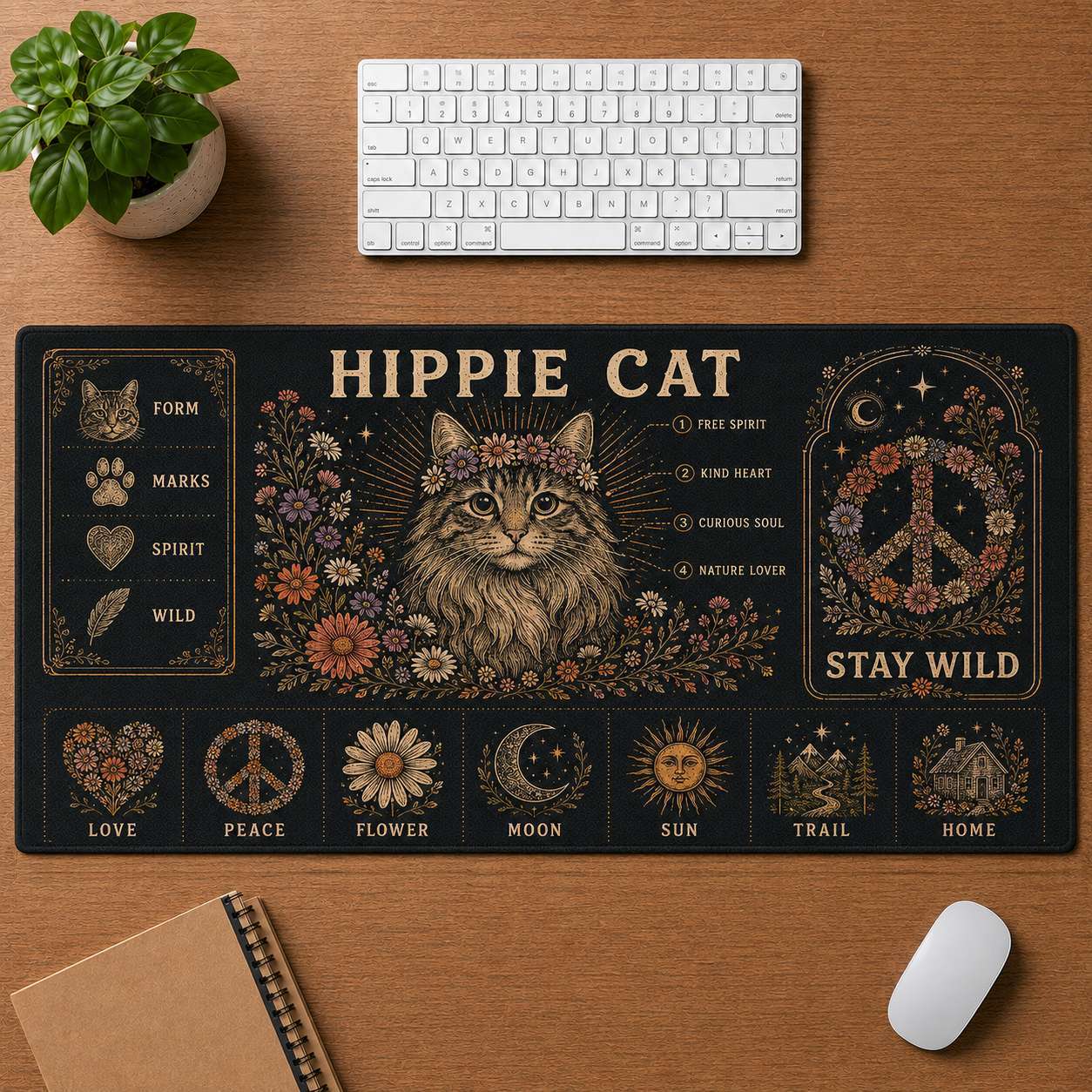 Elephant Hippie Desk Mat Mouse Pad | 5To9Vibe - Hippie Cat style