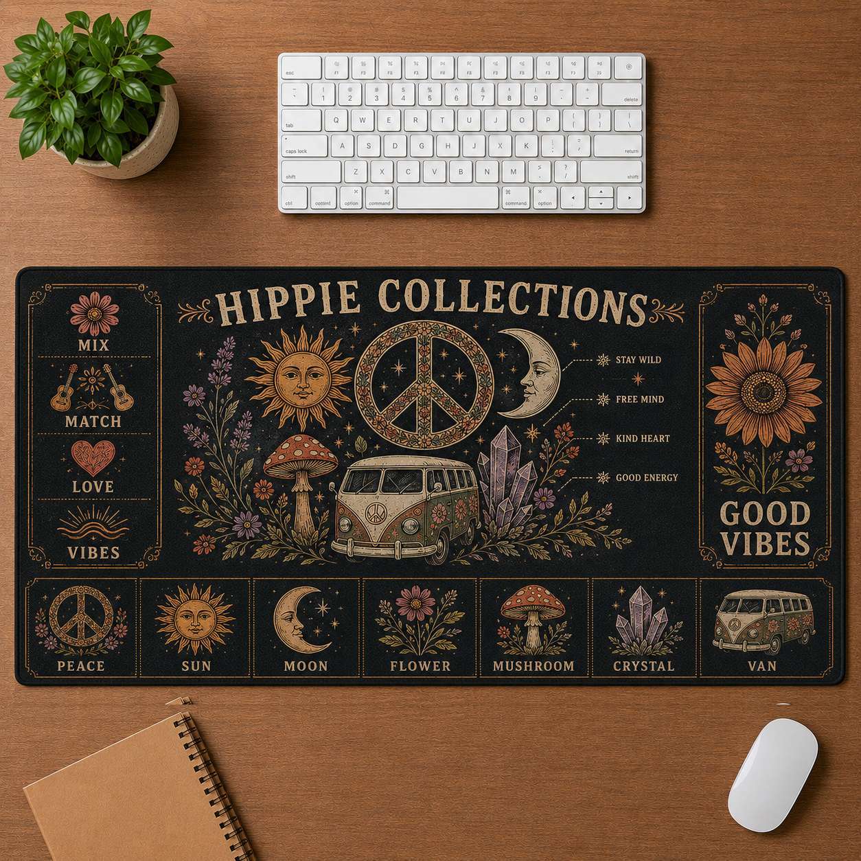 Groovy Essentials Hippie Desk Mat Mouse Pad | 5To9Vibe - Hippie Collections style
