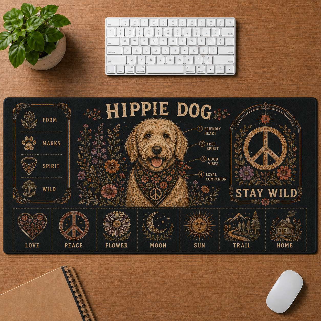 Elephant Hippie Desk Mat Mouse Pad | 5To9Vibe - Hippie Dog style