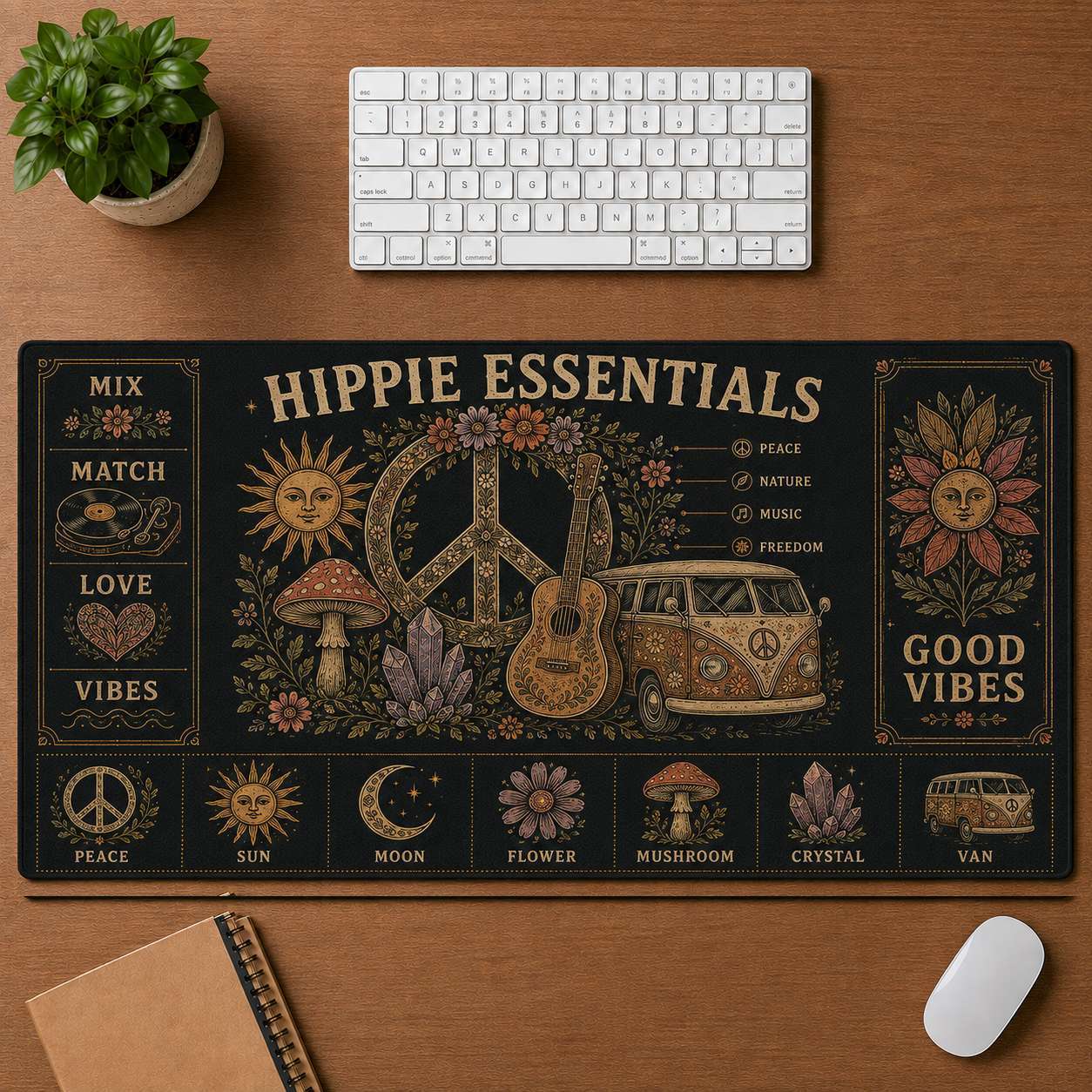 Groovy Essentials Hippie Desk Mat Mouse Pad | 5To9Vibe - Hippie Essentials style