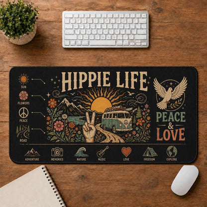Slow Living Hippie Desk Mat Mouse Pad | 5To9Vibe - Hippie Life style