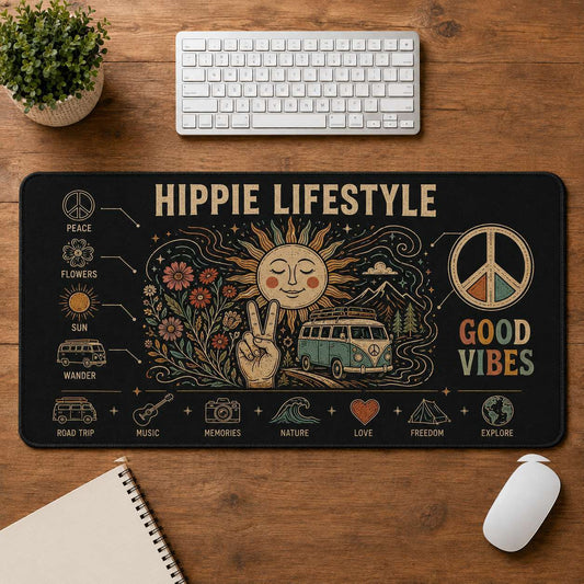 Make Love Not War Hippie Desk Mat Mouse Pad | 5To9Vibe - Hippie Lifestyle style