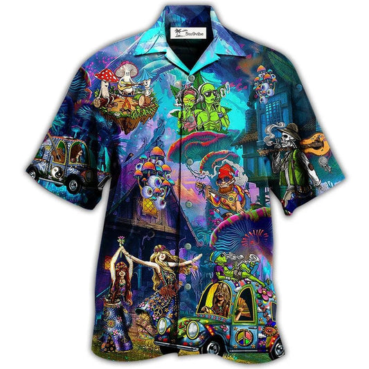 Hawaiian Shirt / Adults / S Hippie Alien Skull Peace Life - Hawaiian Shirt 