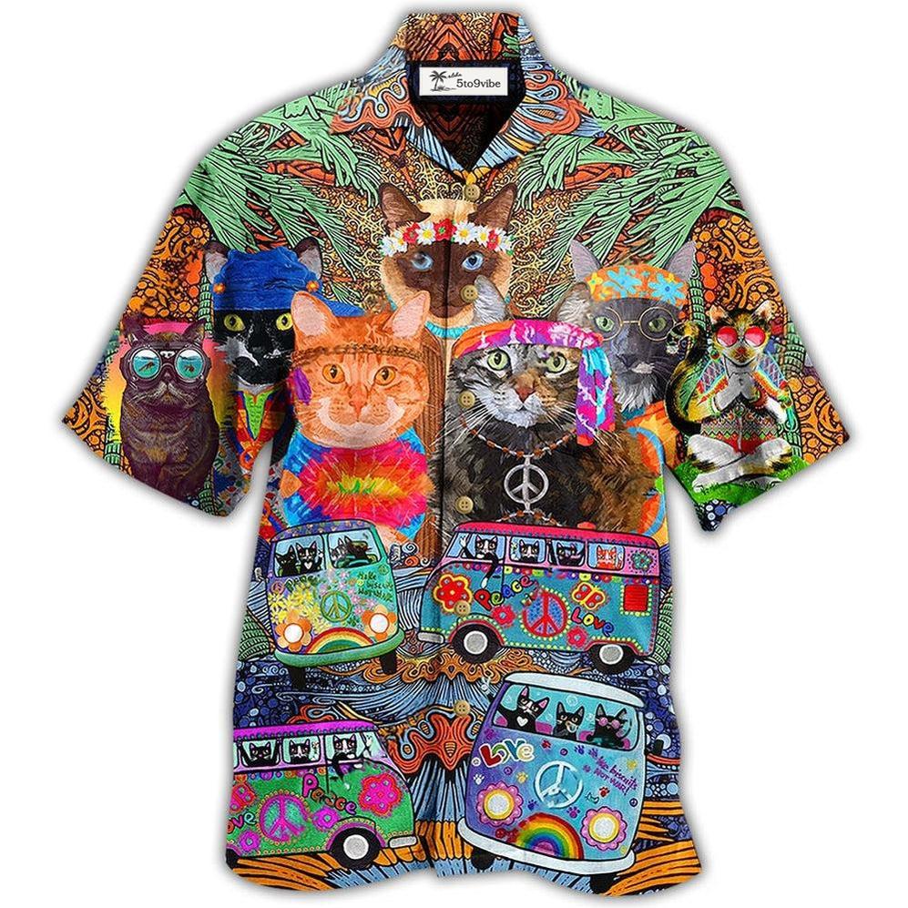 Hawaiian Shirt / Adults / S Hippie Cats Peace Love Life Color - Hawaiian Shirt 