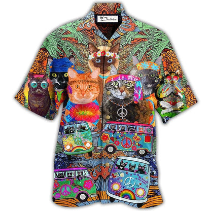 Hawaiian Shirt / Adults / S Hippie Cats Peace Love Life Color - Hawaiian Shirt 