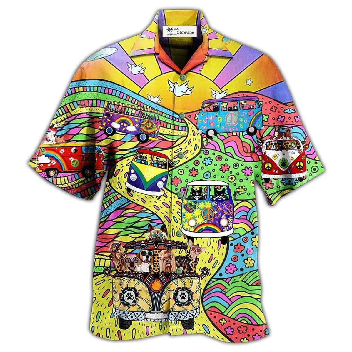 Hawaiian Shirt / Adults / S Hippie Dogs And Cats Bus - Hawaiian Shirt 