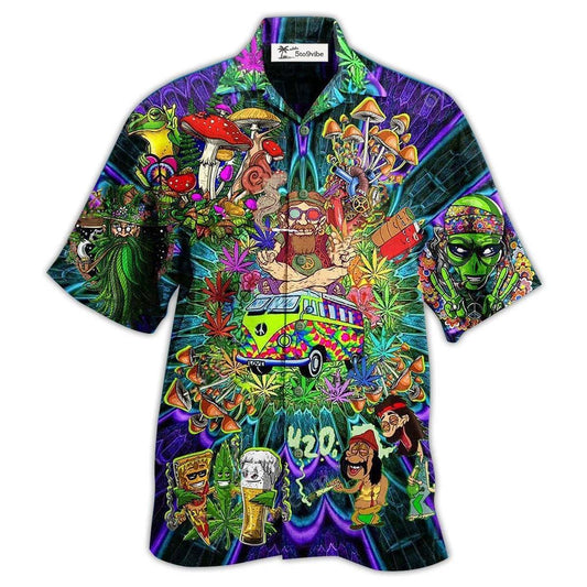 Hawaiian Shirt / Adults / S Hippie Mushroom Alien Bus Everything Funny Style - Hawaiian Shirt 