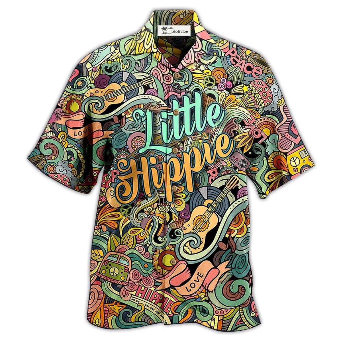 Hawaiian Shirt / Adults / S Hippie Music Love Guitar Peace Life Color Little Hippie - Hawaiian Shirt 