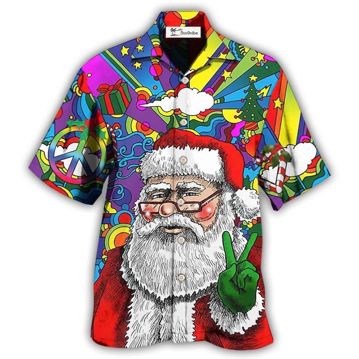 Hawaiian Shirt / Adults / S Hippie Funny Santa Claus Christmas - Hawaiian Shirt 