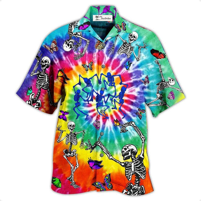 Hawaiian Shirt / Adults / S Hippie Skull Dancing With Butterfly Funny - Hawaiian Shirt 