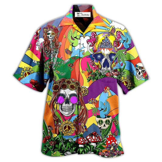 Hawaiian Shirt / Adults / S Hippie Skull Peace Life Color So Funny - Hawaiian Shirt 