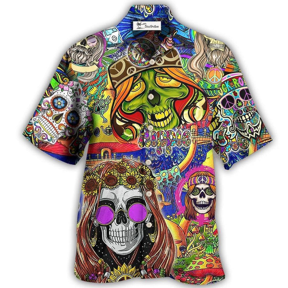 Hawaiian Shirt / Adults / S Hippie Skull Rock And Roll - Hawaiian Shirt 