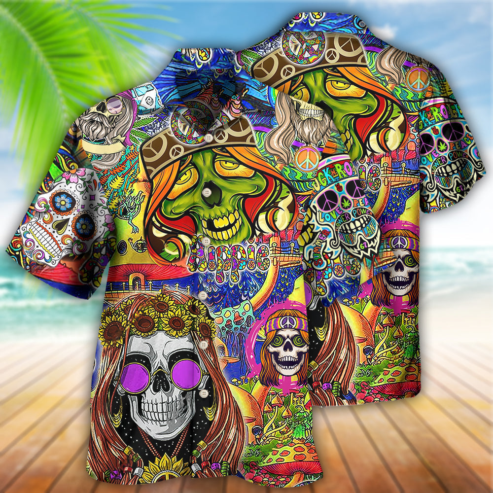 Hippie Skull Rock And Roll - Hawaiian Shirt 