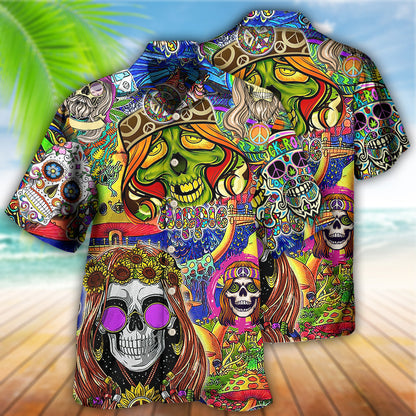 Hippie Skull Rock And Roll - Hawaiian Shirt 