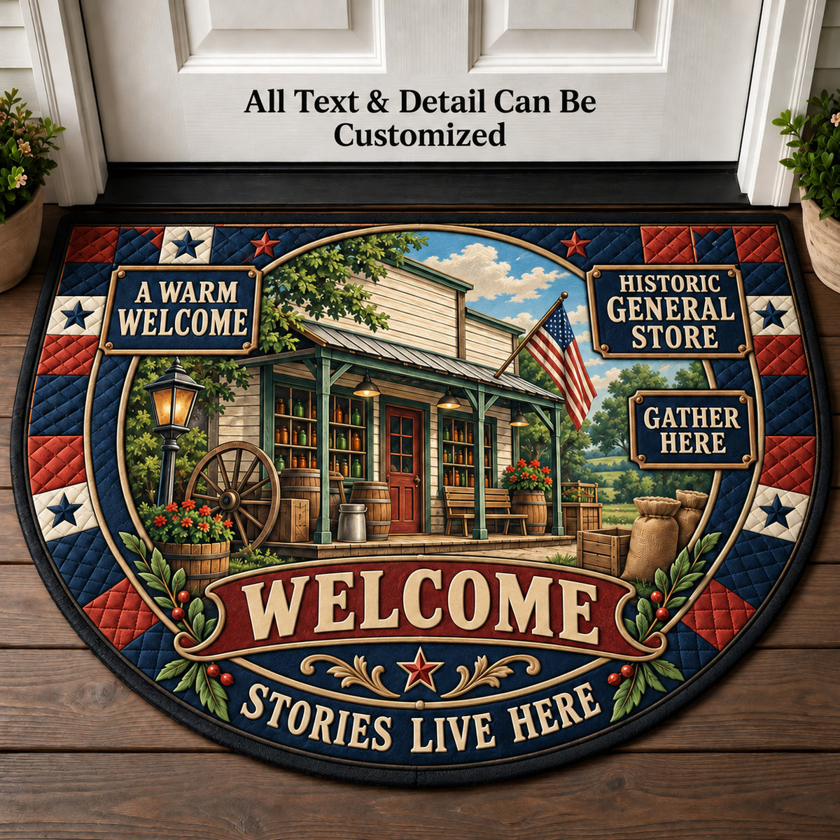 Historic General Store Personalized Half Round Mat | 5To9Vibe