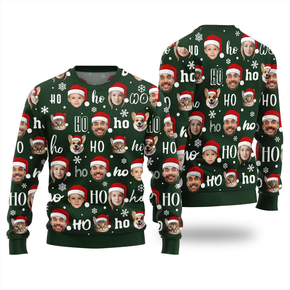 Ho Ho Ho Custom Christmas Sweater With Face