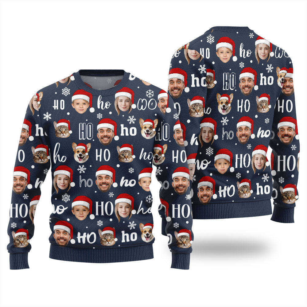 Ho Ho Ho Custom Christmas Sweater With Face