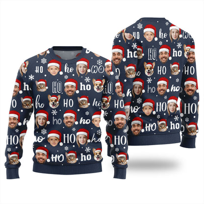 Ho Ho Ho Custom Christmas Sweater With Face