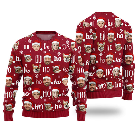 Ho Ho Ho Custom Christmas Sweater With Face
