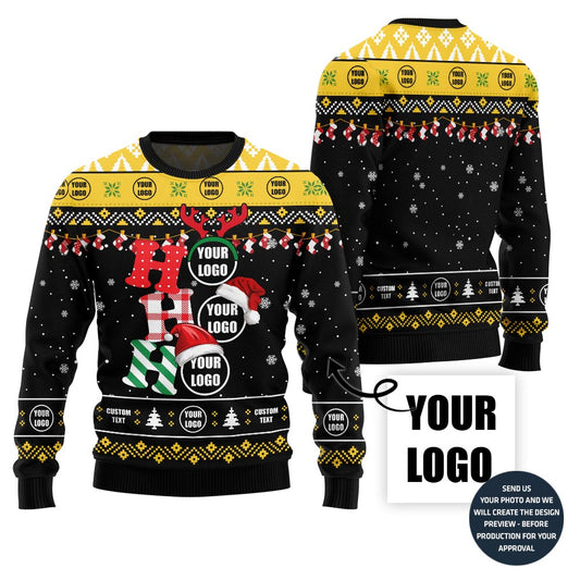 Ho Ho Ho Custom Company Logo Ugly Christmas Sweater