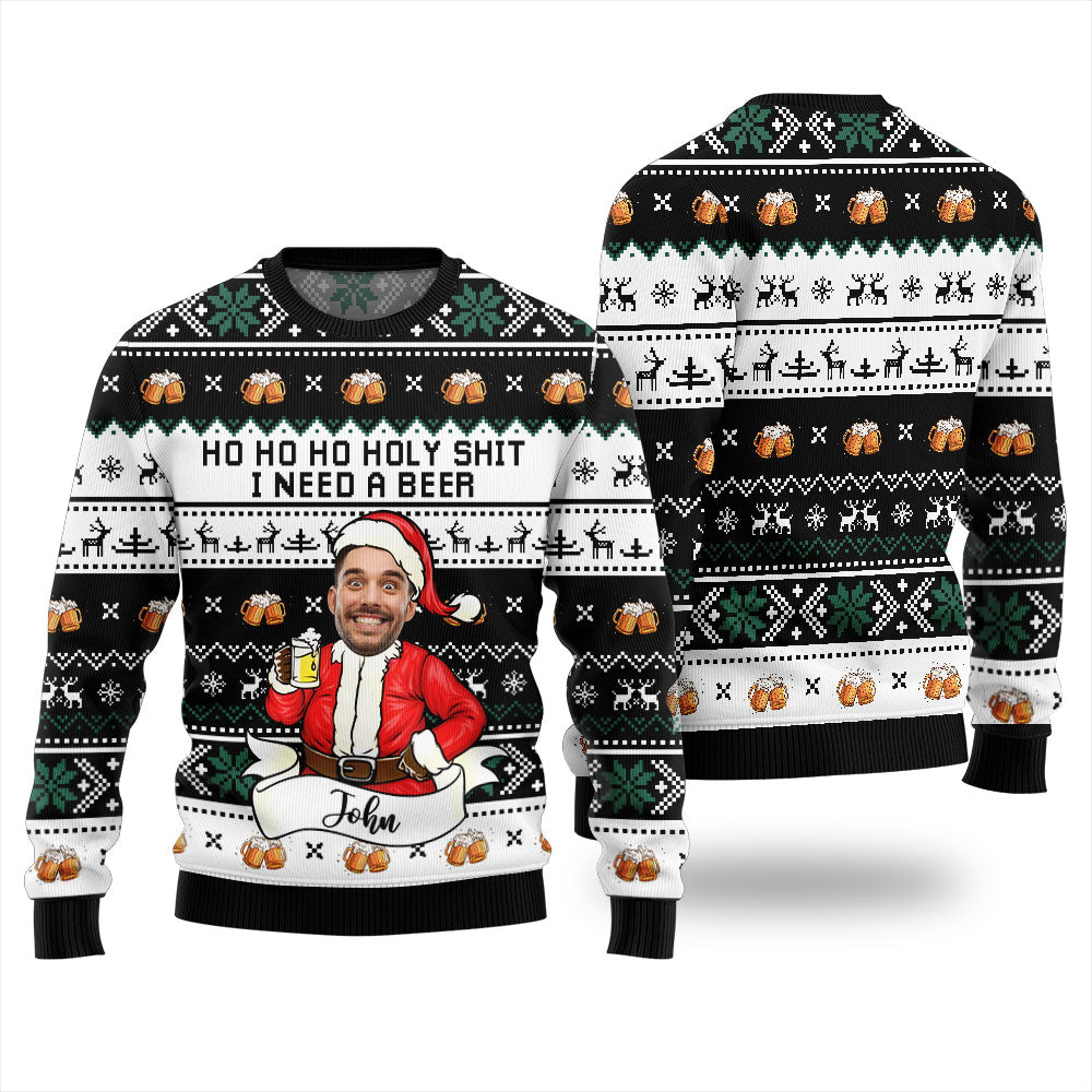 Ho Ho Ho Custom Face Beer Christmas Sweater
